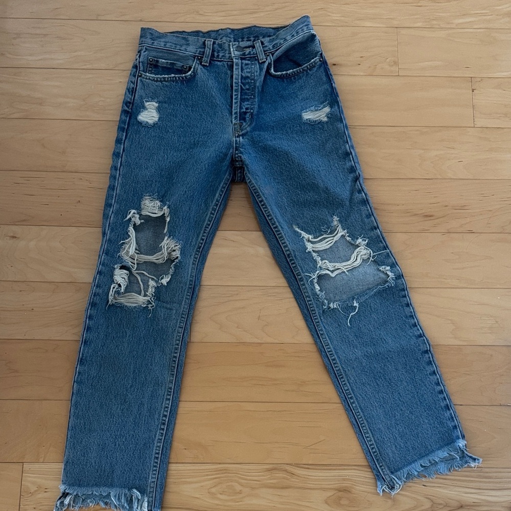 Carmar Distressed Straight Leg Jeans in Blue